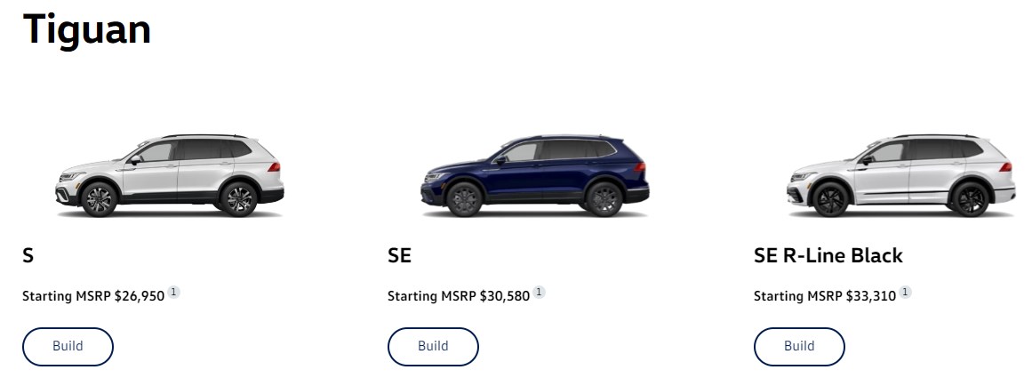 Tiguan - цены в США